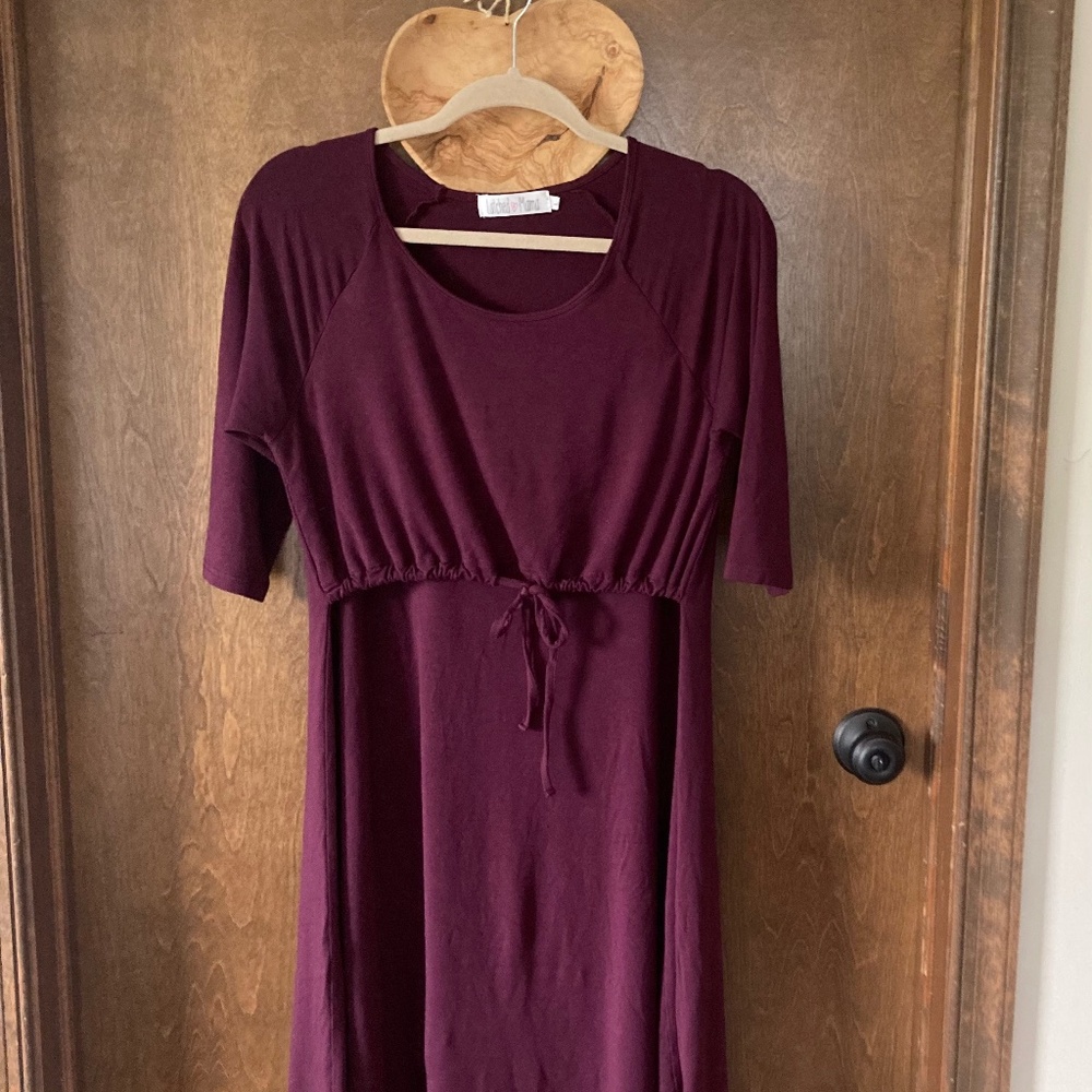 *Latched Mama* Burgundy Knee Length Dress